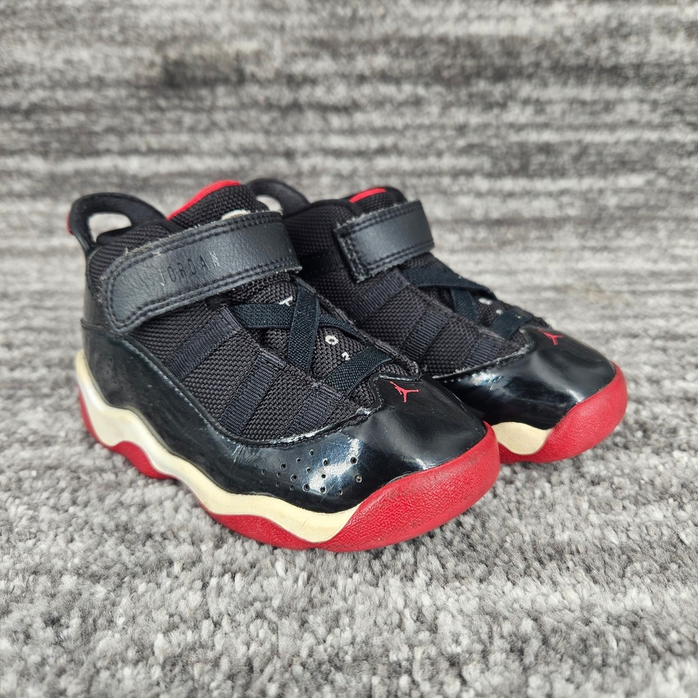 Jordan 6 Rings Black Red Toddler Shoes Size 8C Sneakers Athletic Hook Loop